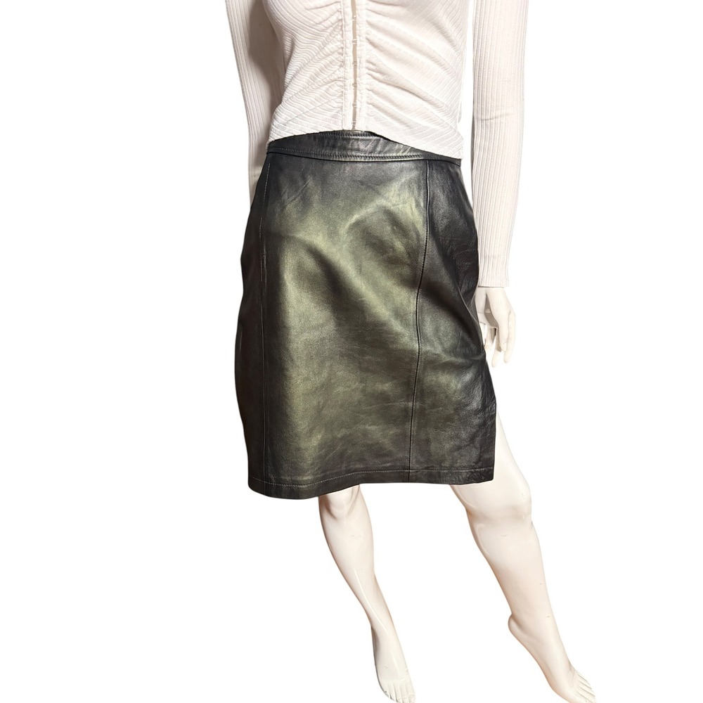 VTG Saguaro Womens Black Metallic Leather A-Line Skirt Side Slit 8 High Waist